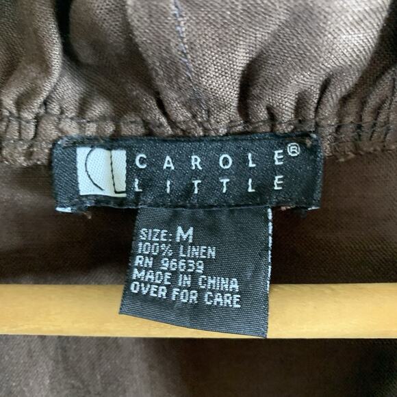 Carole Little Womens 100% Linen Ruffle Button Top Sz M Brown Coastal Boho New - Picture 8 of 12